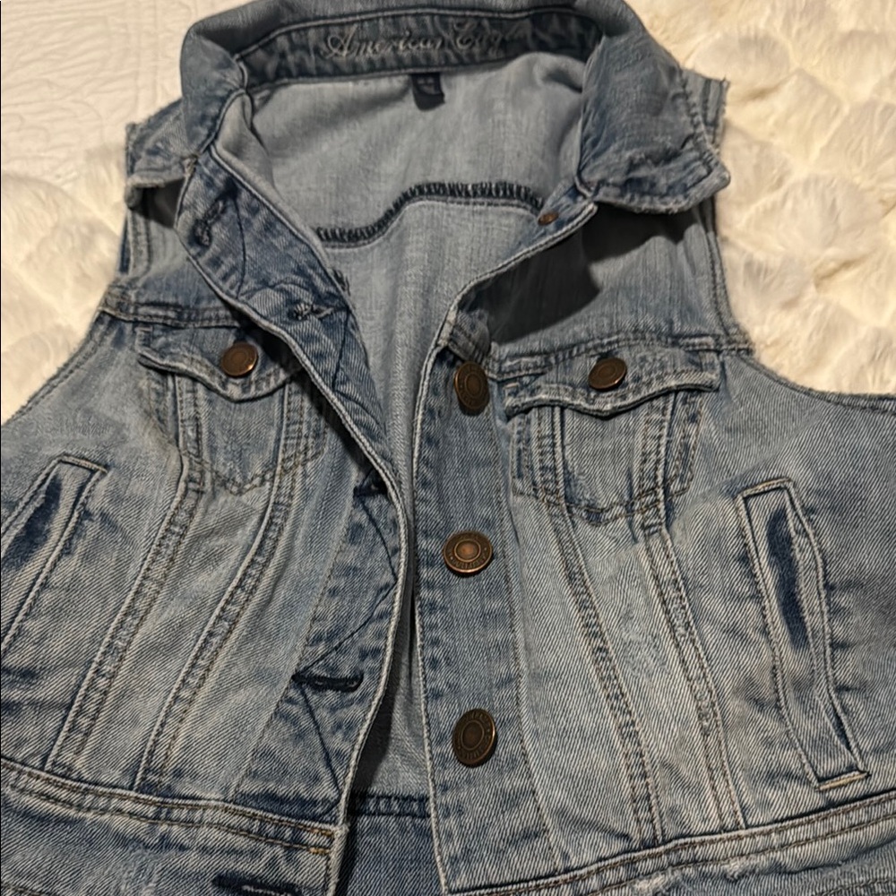 American Eagle Outfitters Light Blue Denim Vest
